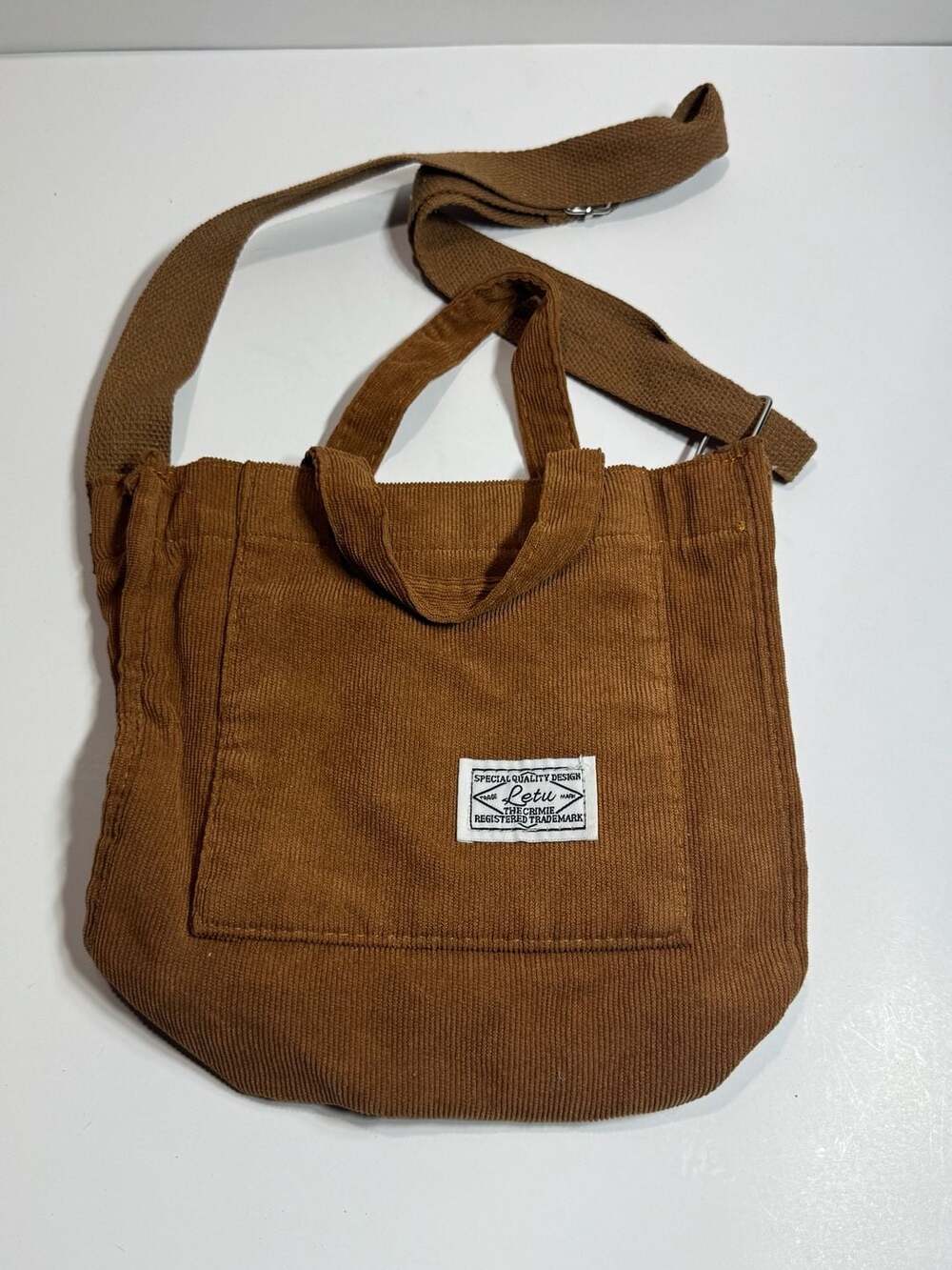 Letu Brown Corduroy Tote Bag Crossbody Handbag